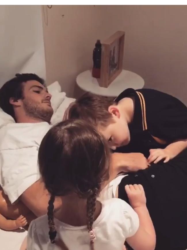 Dylan Roberton has his heart inspected by his children after a scare on the field. Picture: Instagram