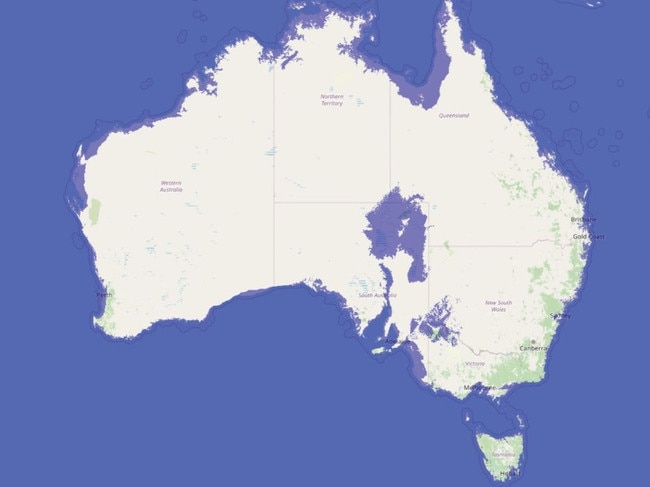 Australia if sea levels rose by 70 metres. Picture: flood.firetree.net