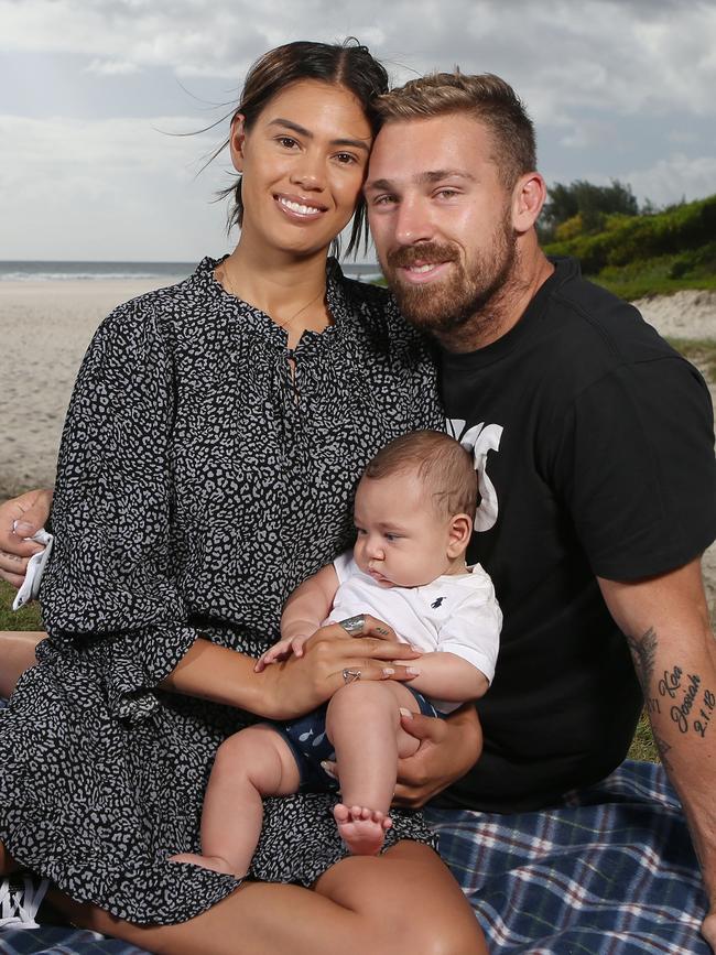 Bryce and Shanelle Cartwright with son Koa. Picture: Glenn Hampson