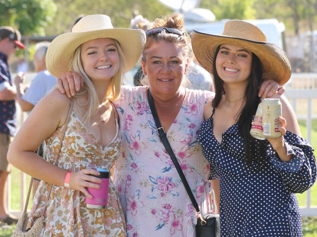 Shanika Kemp, Mel Calone and Aleesha Hough at the 2021 Adelaide River Races. Picture: Glenn Campbell.