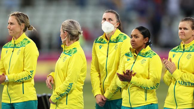 McGrath wore a face mask during the Medal Ceremony. Picture: Getty Images