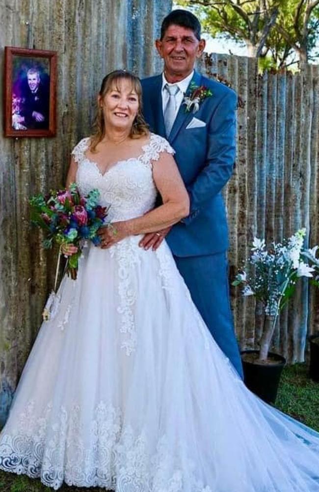 Warren 'Toby' Turner and wife Terrie Turner on their wedding day on April 30, 2022. Mr Turner died in a collision on the Bruce Highway between a bus and car on Thursday, May 12, 2022, at Carmila. Picture: Facebook