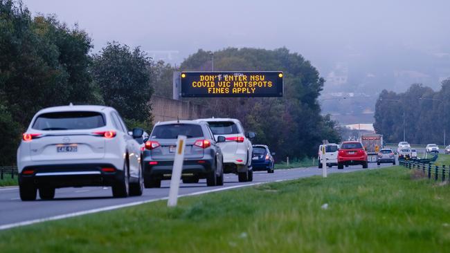 A warning sign at the Hume Freeway in Albury, near the Vic-NSW border. Picture: Simon Dallinger