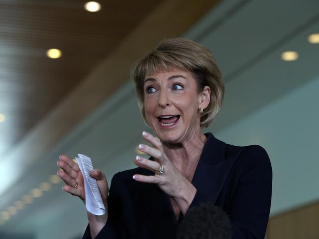 Minister for Employment, Skills, Small and Family Business, Senator Michaelia Cash talking about the ABS Labour Force Figures. Picture: Gary Ramage