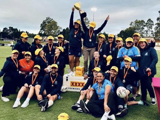 The Gold Coast Vikings women celebrate their 2024 Chair's Challenge win. Picture: Rugby League Gold Coast Facebook.