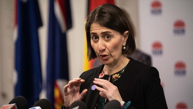 NSW Premier Gladys Berejiklian speaks to the media on Friday. Picture: James Gourley