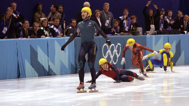 Bradbury famously won gold in 2002 after his 1000m speed skating competitors were caught in a last-minute pileup. Picture: Facebook