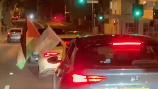 Cars with Palestinian flags drive through the Eastern Suburbs last week. Picture: Supplied