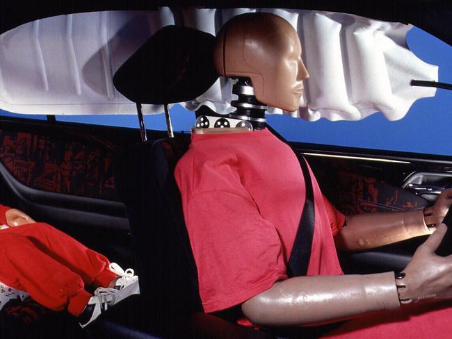 Crash test showing Mercedes-Benz side airbag being deployed. automobile safety/Automobile/Testing