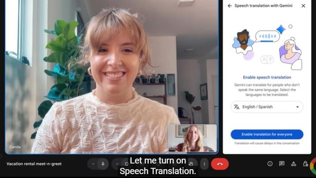 Google Meet now has ‘real-time’ speech translation. Picture: Google/Supplied