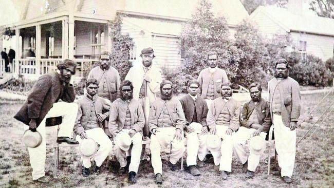 The Aboriginal cricket team that played the first Boxing Day match at the MCG in 1866. Johnny Mullagh is standing at the rear on the right. Picture: State Library of NSW