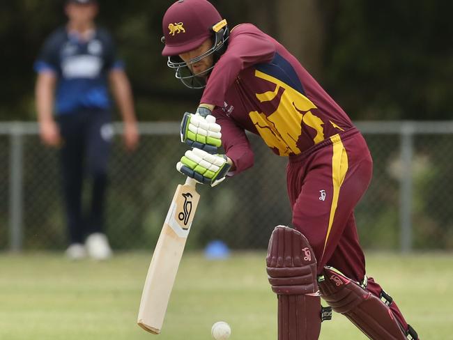 Victorian premier cricket. Fitzroy Doncaster v Prahran.Fitzroy Doncaster  batsman Jack Rudd plays a drive.Picture: Stuart Milligan