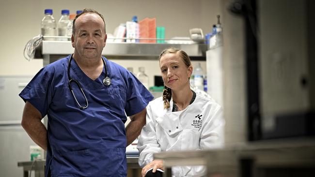 John Fraser and Kirsty Short in the lab with the PhenoCycler-Fusion System machine. Picture: Lyndon Mechielsen