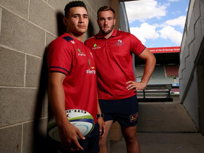 Queensland Reds players Izaia Perese (left) and Izack Rodda will make their Super Rugby debuts in Round 3 against the Crusaders at Suncorp Stadium on Saturday night, March 11, 2017. Pic supplied by Qld Reds Media