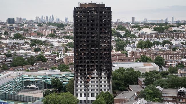 The remains of Grenfell Tower are seen from a neighbouring tower block on June 26, 2017 in London, England. (Photo by Carl Court/Getty Images)