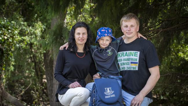 Anna and Oleh Mykhalchuk with their son Nazarii 5 who will start at Princes Street Primary School. Picture: Chris Kidd