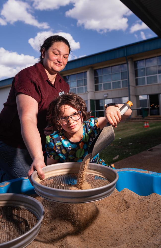 Chloe Clark and daughter Imogen Clark fossicking at Gemfest hosted by Toowoomba Lapidary Club at Centenary Heights State High School, Saturday, October 19, 2024. Picture: Kevin Farmer