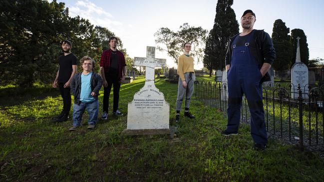 Actors from the WA Youth Theatre Company’s production of REST at the East Perth Cemeteries Picture Ross Swanborough