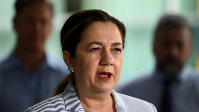 Queensland Premier Annastacia Palaszczuk speaks during a press conference at a Vaccination Hub in Logan, south of Brisbane. Picture: NCA NewsWire / Dan Peled