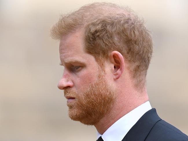 Prince Harry, Duke of Sussex at St George's Chapel for the Committal Service for Queen Elizabeth II. Picture: Getty Images