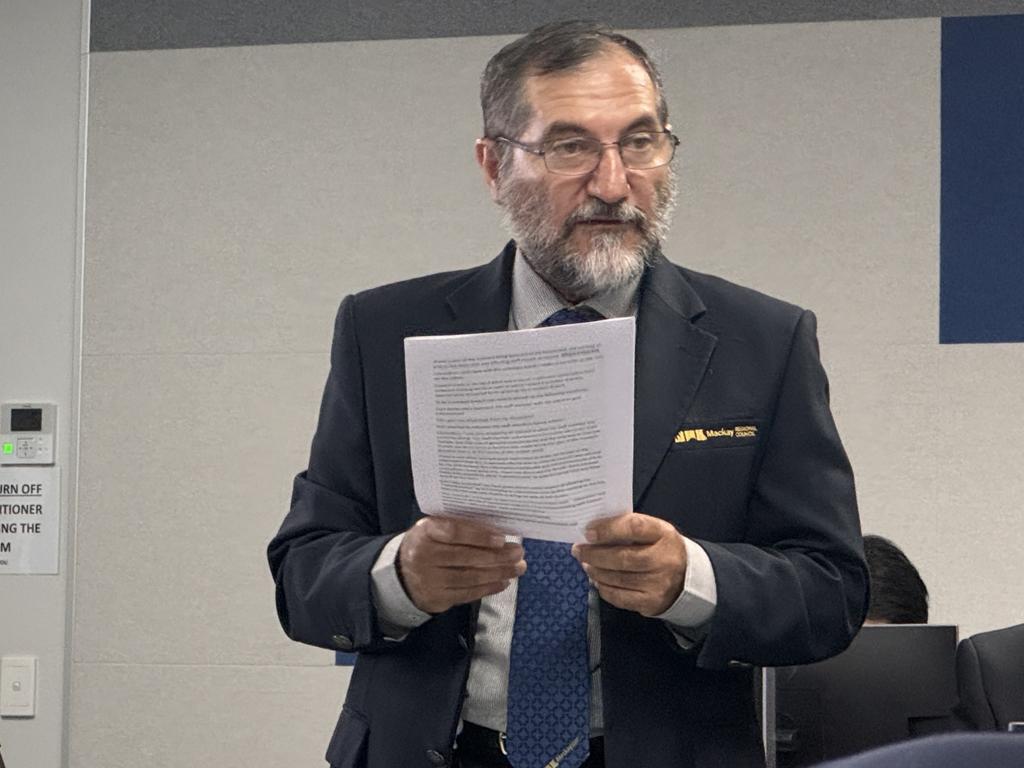 Councillor Laurence Bonaventura pleased his case to his peers at Mackay Regional Council on Wednesday January 24, 2024, as they decided whether to find him guilty of breaching the Local Government Act. Picture: Heidi Petith