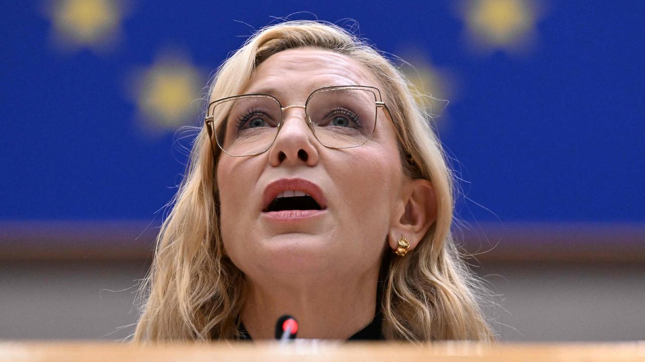 Australian actress and Goodwill Ambassador for the UNHCR Cate Blanchett calls for more funding and humanitarian addressing the European Parliament. Picture: AFP