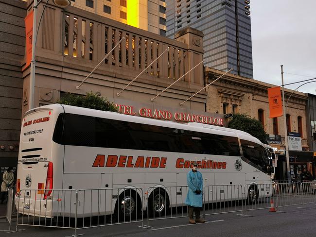 An Afghan rescue flight carrying 100 refugees arrived in Adelaide on Wednesday morning. They will now enter 14 days quarantine at a medi-hotel. 25 August 2021. Picture: Trudie Glynn-Roe