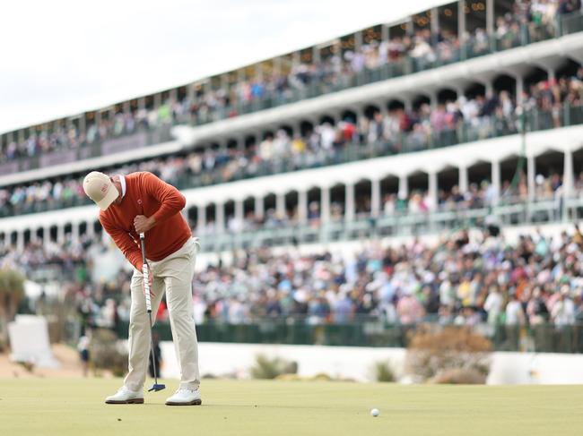 SCOTTSDALE, ARIZONA - FEBRUARY 09: Adam Scott of Australia putts on the 16th green during the second round of the WM Phoenix Open at TPC Scottsdale on February 09, 2024 in Scottsdale, Arizona. (Photo by Christian Petersen/Getty Images)