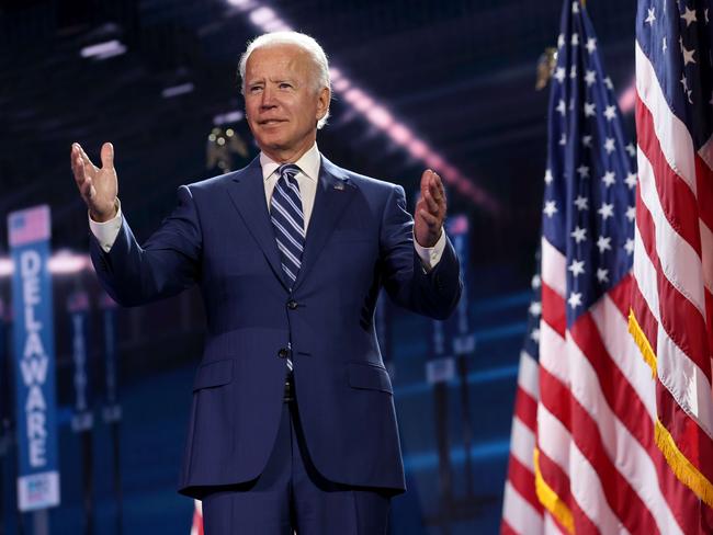 Democratic presidential nominee Joe Biden appears on stage at the Democratic National Convention. Picture: Getty