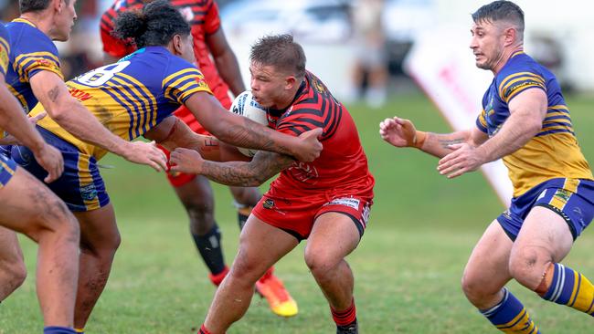 Harvey Whiteley caught in a tackle. Picture: DC Sports Photography