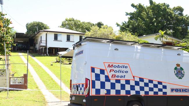 A mobile police unit stationed, on Tuesday, at the scene of a police shooting that claimed the life of Mareeba man Aubrey Donahue on March 24, 2023. Picture: Peter Carruthers