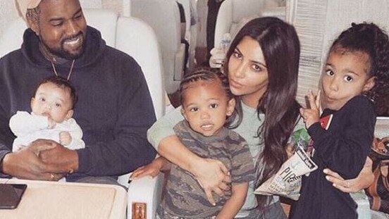 Kim Kardashian and Kanye West with their children Chicago, Saint and North. Picture: Mat Murphy