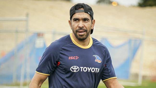 Eddie Betts at Crows training on Friday. He will play his first SANFL game against Glenelg on Saturday. Picture: AAP/MIKE BURTON