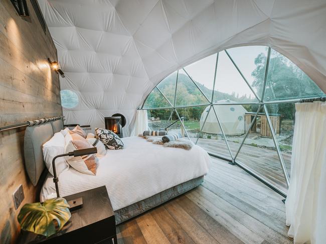 Geodesic domes at The Camp, Cross Hill Lodge and Domes, Lake Hawea, New Zealand.