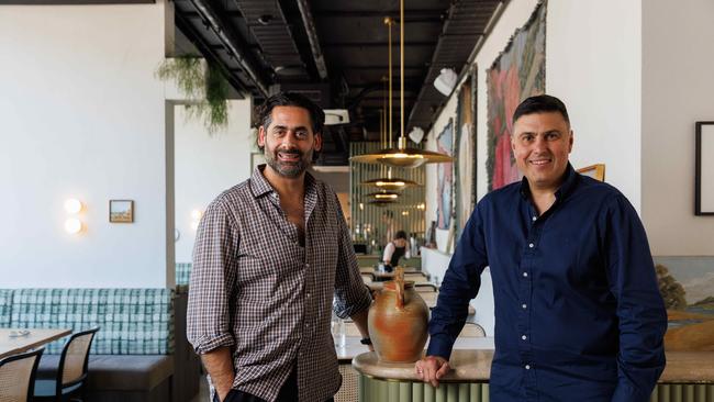 Ex-banker Jon Adgemis, now a wealthy property mogul pictured at his new venture, Oxford House in Paddington. He is pictured with Peter Crinis who runs the hospitality side of the business. The two will be opening their Bondi offering in the near future. Picture: NCA NewsWire / David Swift