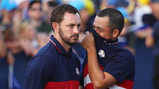 Patrick Cantlay and Xander Schauffele during the Ryder Cup at Marco Simone Golf Club in Italy. Picture: Getty Images.