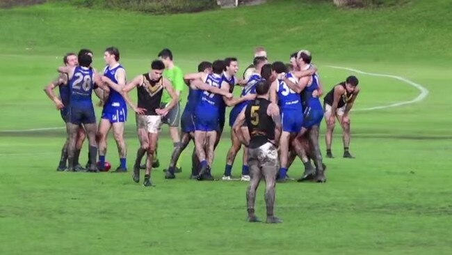 St Peter's OC celebrates its comeback win over Brighton. Picture: Filming Footy