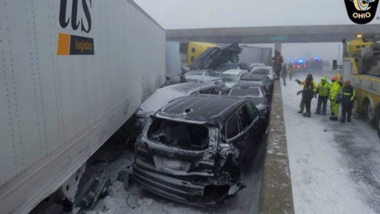 The aftermath of a massive accident in Ohio as snow storms created havoc across the US. Picture: Twitter