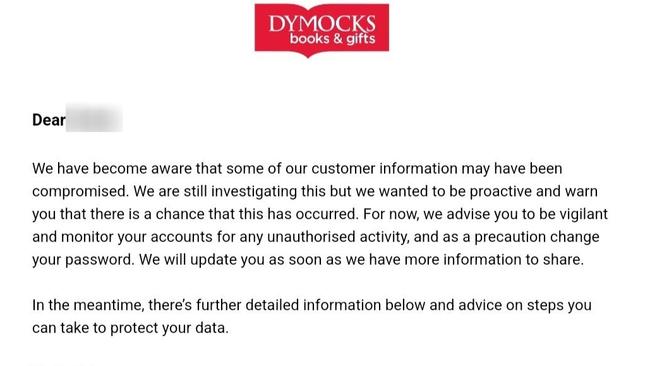 Dymocks customers have been warned to be vigilant after a data breach. Picture: Twitter