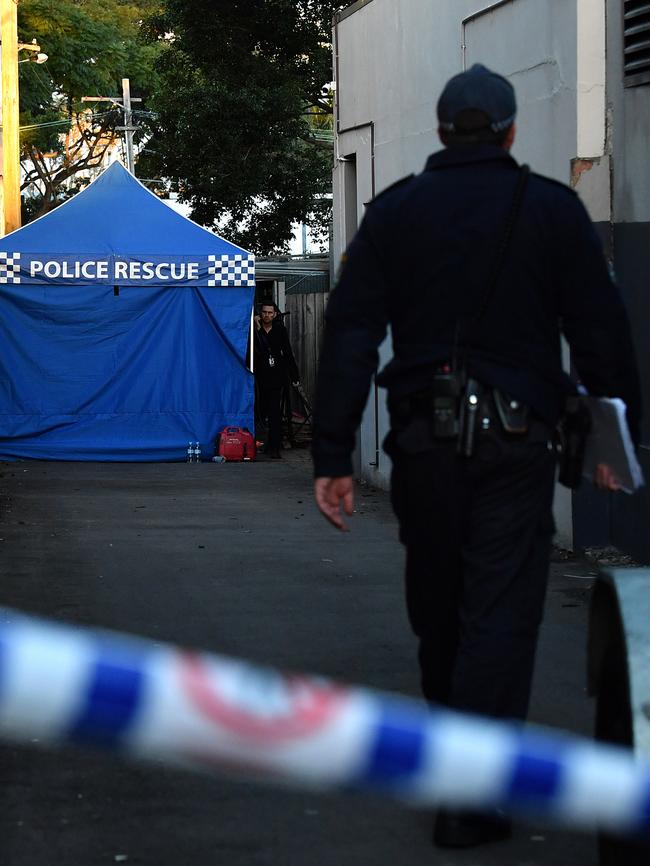 Police at a Surry Hills home that was also raided last week.