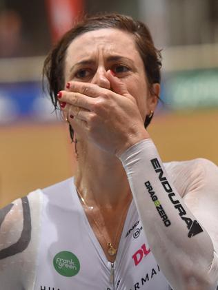 bridie donnell adelaide hour record australian afp breaks cyclist reacts breaking after mariuz cycling distance david