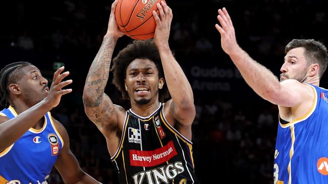 SYDNEY, AUSTRALIA - DECEMBER 15:  Jaylen Adams of the Kings drives to the basket during the round 12 NBL match between Sydney Kings and Brisbane Bullets at Qudos Bank Arena, on December 15, 2024, in Sydney, Australia. (Photo by Matt King/Getty Images)