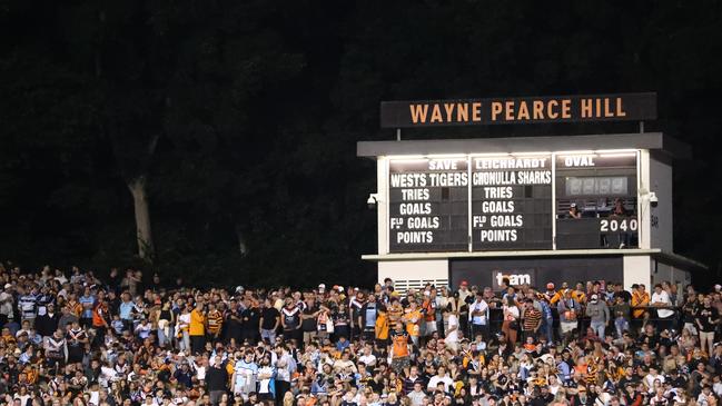 The hill at Leichhardt Oval before the Tigers v Sharks clash. There is no suggestion anyone pictured did anything wrong. Picture: Getty Images