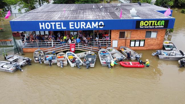 The Euramo Hotel is right between the Tully and Murray rivers, and is renowned for flooding. Locals take a boat directly from home to the hotel for a beer when the water rises. Picture: Supplied