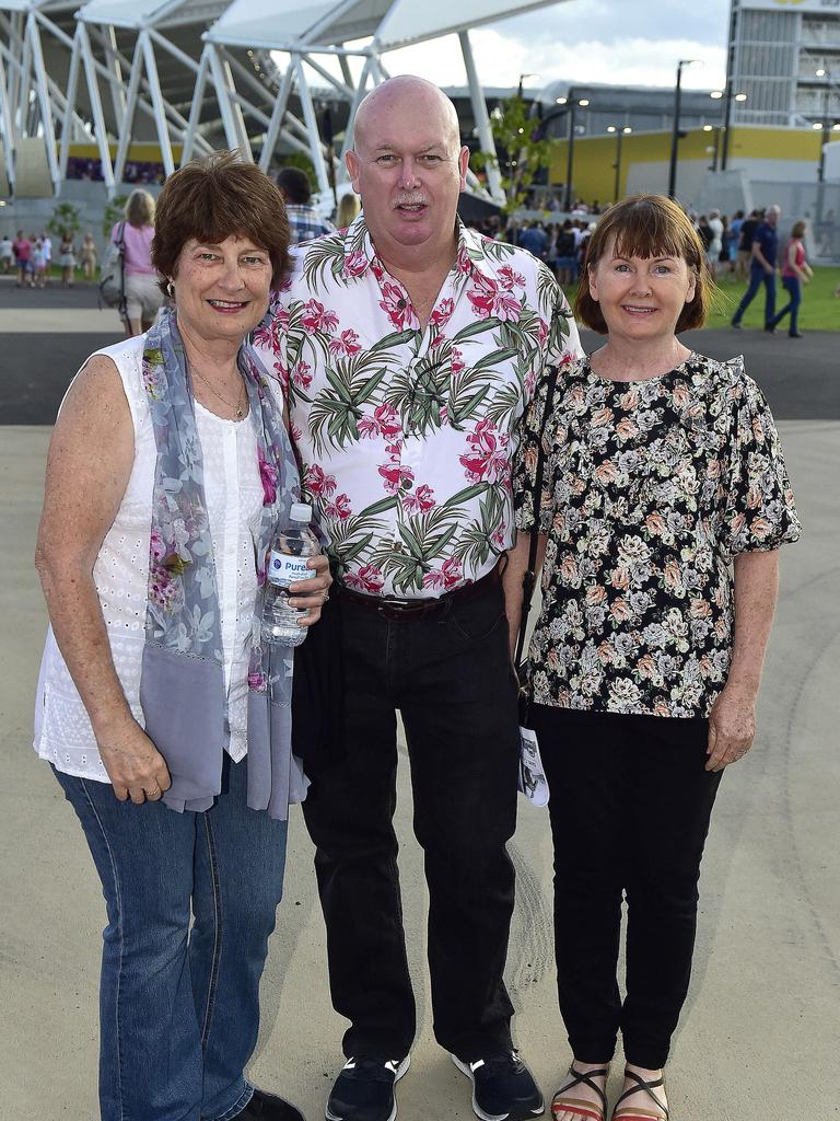 Deidre Marchant with Alan and Sharon Ziegenfusz. Elton John performed at Queensland Country Bank Stadium, Townsville on 29 February 2020. PICTURE: MATT TAYLOR.