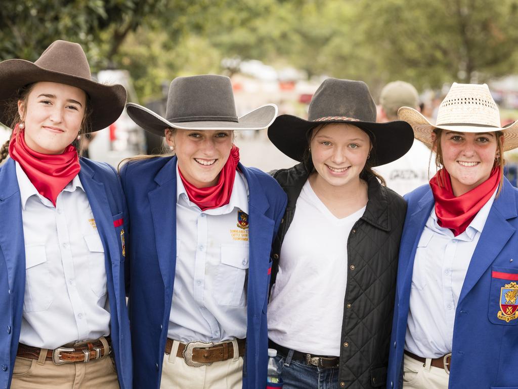 Members of the Downlands College cattle show team (fro left) Lacee Peters, Maddy Albrecht, Shayla Rudd and Alana Gollan at the Toowoomba Royal Show, Saturday, April 1, 2023. Picture: Kevin Farmer