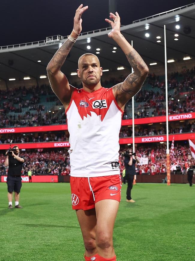 Franklin acknowledging the crowd post-math. Picture: Matt King/AFL Photos