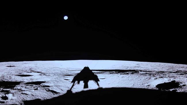 Firefly Aerospace's Blue Ghost lander's shadow on the moon's surface during its lunar landing as part of the Ghost Mission 1. Picture: AFP.