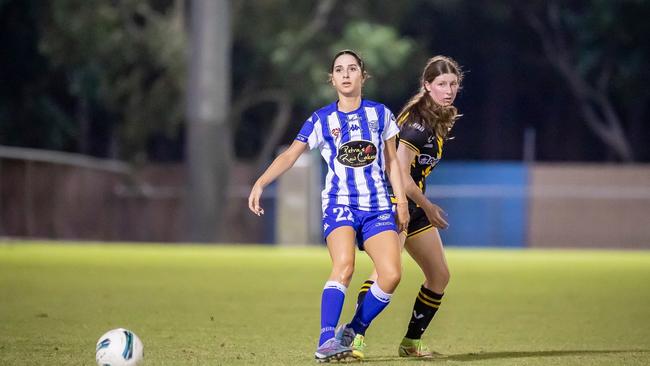 Moska Papadakis is one of the best game readers in the 2023 NT Football Women's Premier League. Picture: Daniel Abrantes