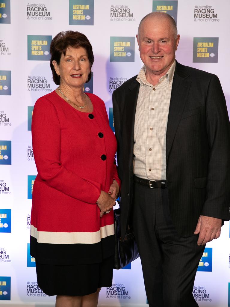 Barbara Saunders and racing identity Des O'Keeffe at the Australian Sports Museum in 2020. Photo: Fiona Hamilton Photography.